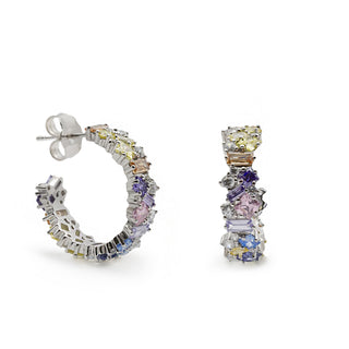 Aros de plata con piedras multicolor en tonos pastel