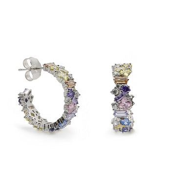 Aros de plata con piedras multicolor en tonos pastel