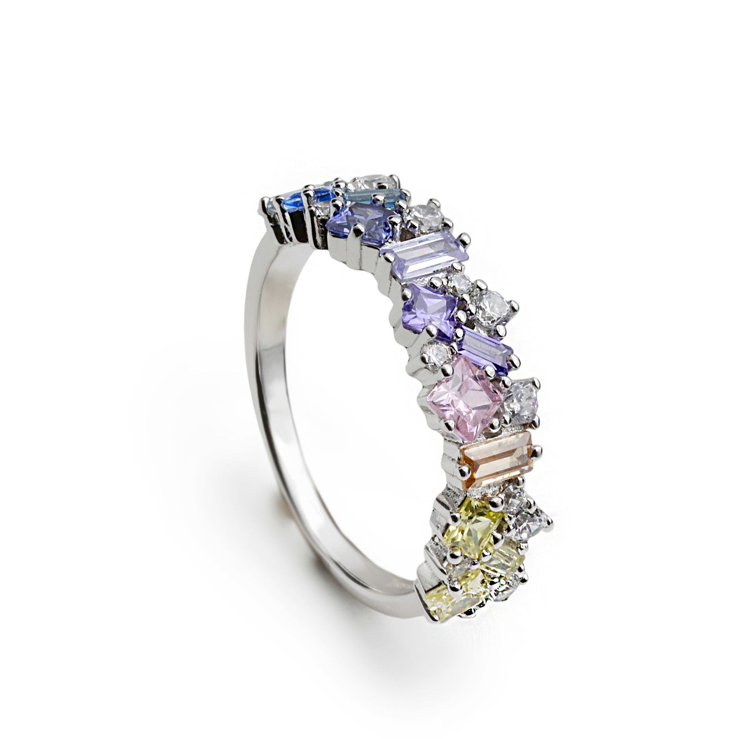 Anillos de plata con piedras multicolor en tonos pastel