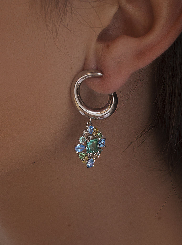 Pendientes asimétricos de plata 925 con circonitas multicolor