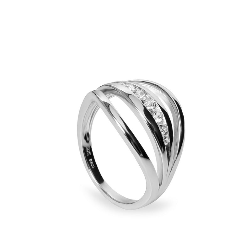 Anillo de plata lineal con circonitas centrales
