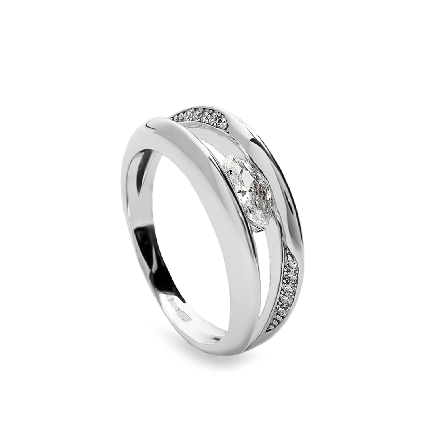 Anillo fino doble de plata con circonita talla marquesa