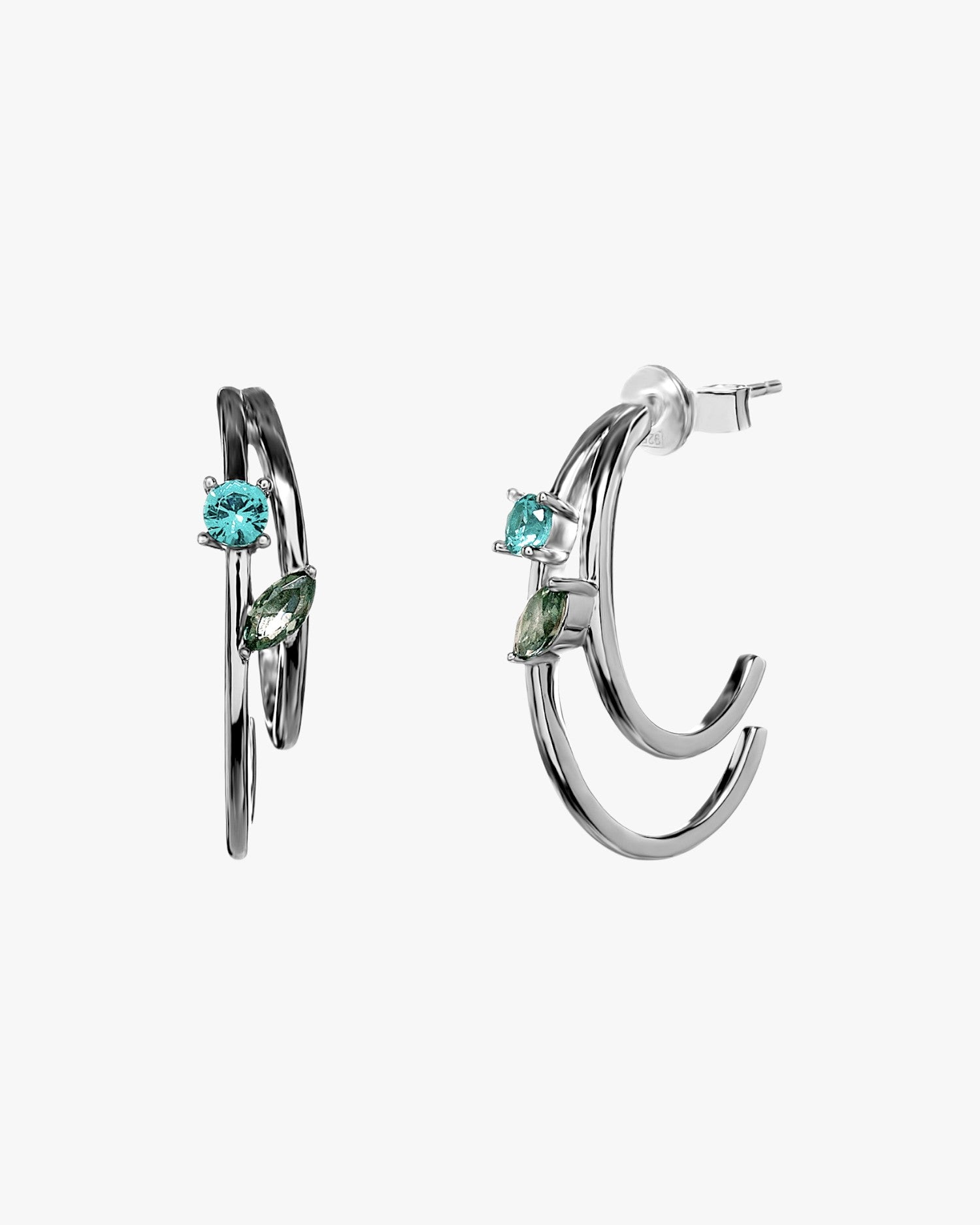 Sterling silver double hoop earrings with cubic zirconia