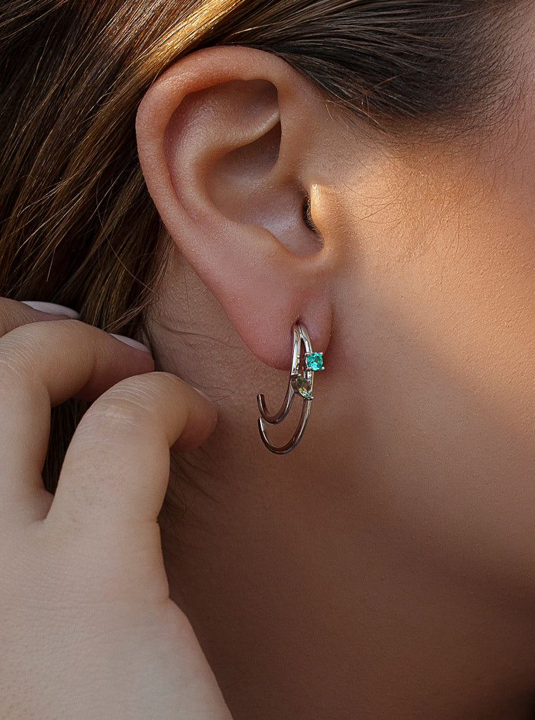 Pendientes de plata doble aro con circonitas