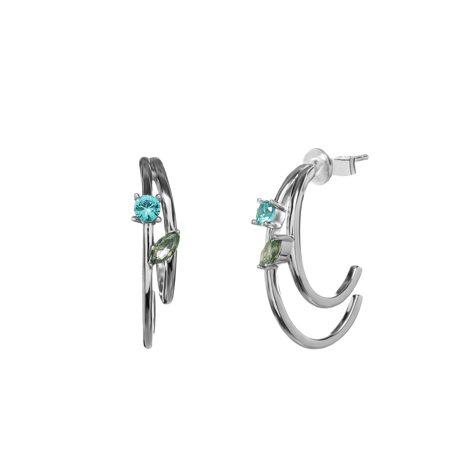 Pendientes de plata doble aro con circonitas