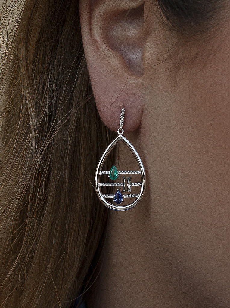 Pendientes lágrima de plata con circonitas multicolor