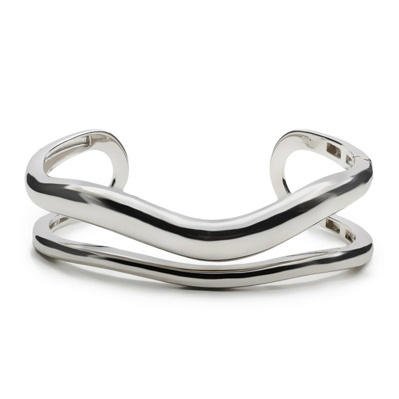 Pulsera esclava de plata ancha doble diseño irregular