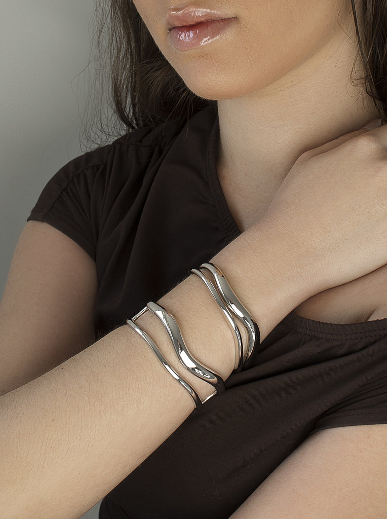 Pulsera esclava doble de plata diseño irregular