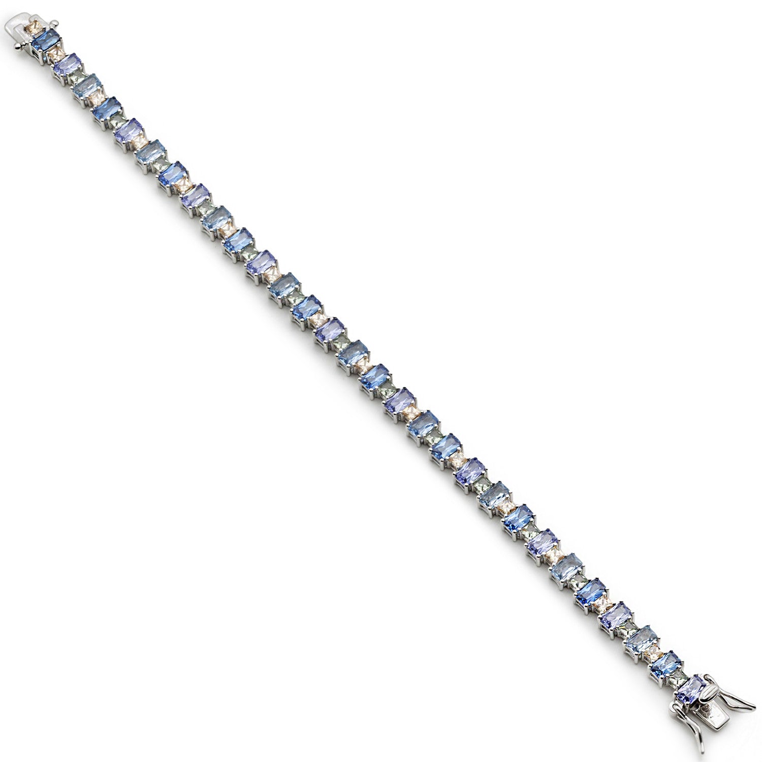 Bracelet en argent orné de pierres rectangulaires dans des tons de bleu