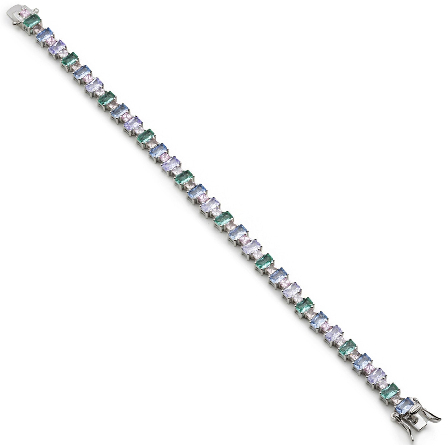 Silver bracelet with rectangular stones in cool tones