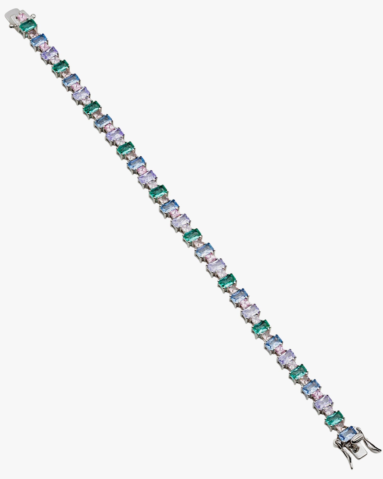 Silver bracelet with rectangular stones in cool tones