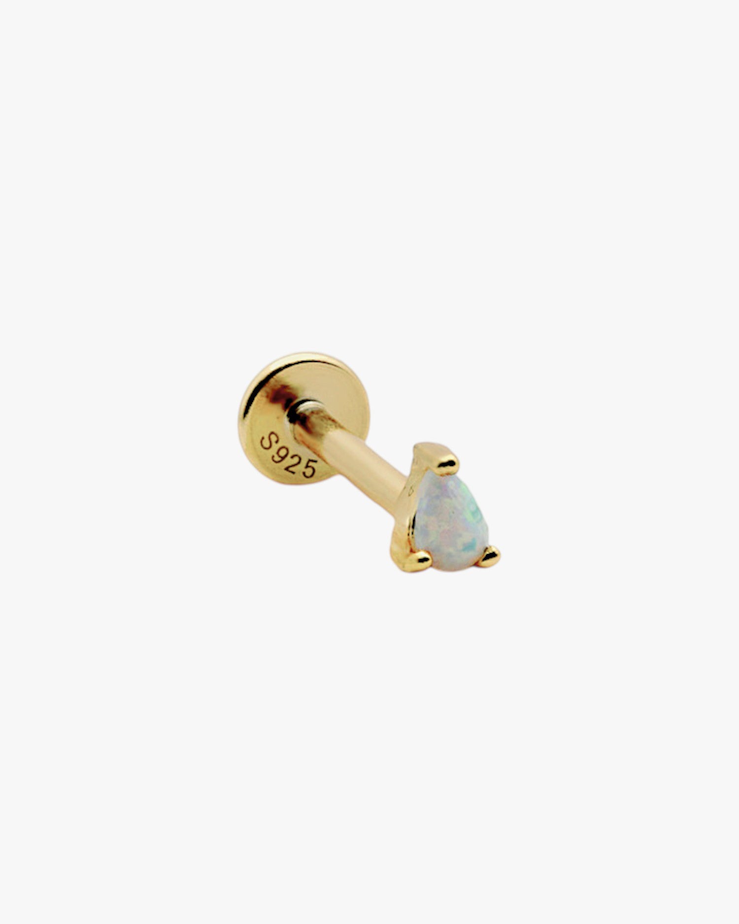 Piercing de plata bañado en oro con piedra ópalo en forma de pera