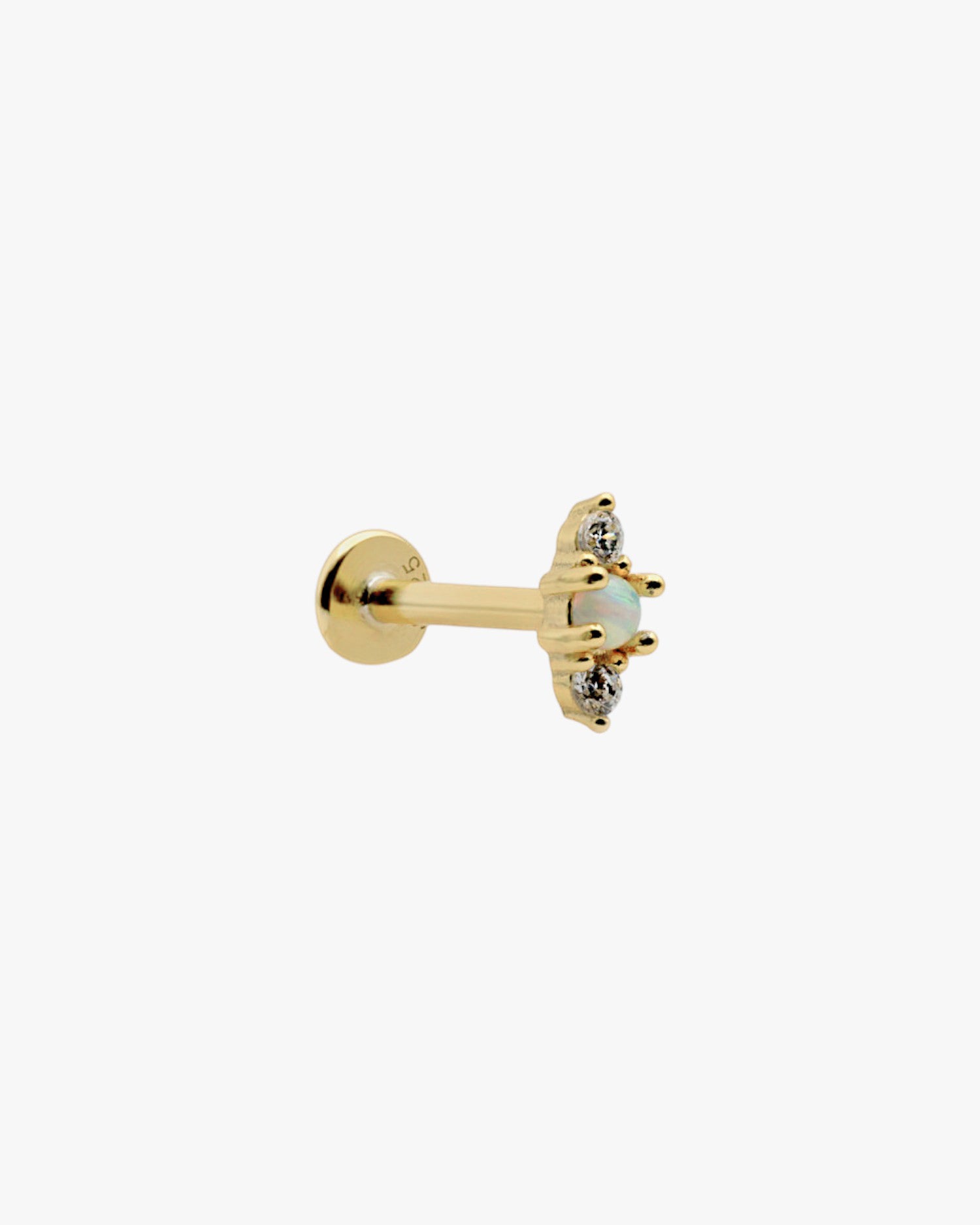 Piercing de plata bañado en oro con piedra ópalo y mini circonitas