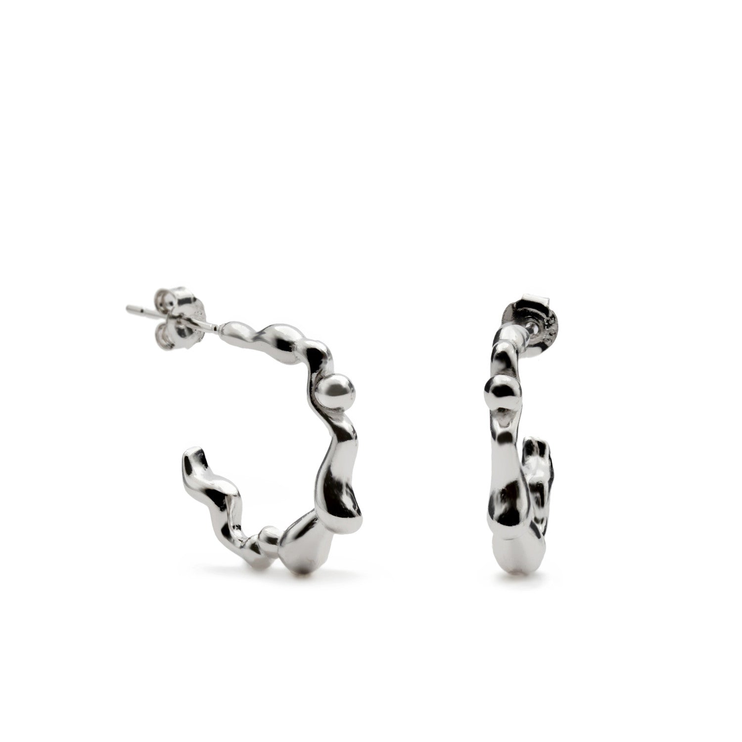 Pendientes aro de plata diseño irregular hinchado