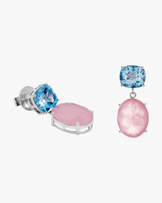Pendientes bicolor de plata con piedras azul y rosa