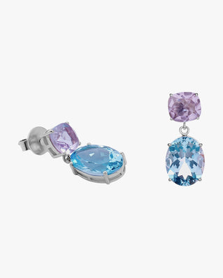 Pendientes bicolor de plata con piedras lila y azul