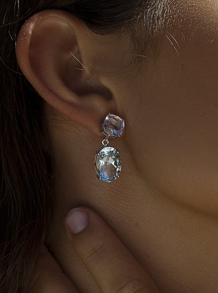 Pendientes bicolor de plata con piedras lila y azul