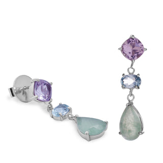 Pendientes largos bicolor de plata en lila y verde agua
