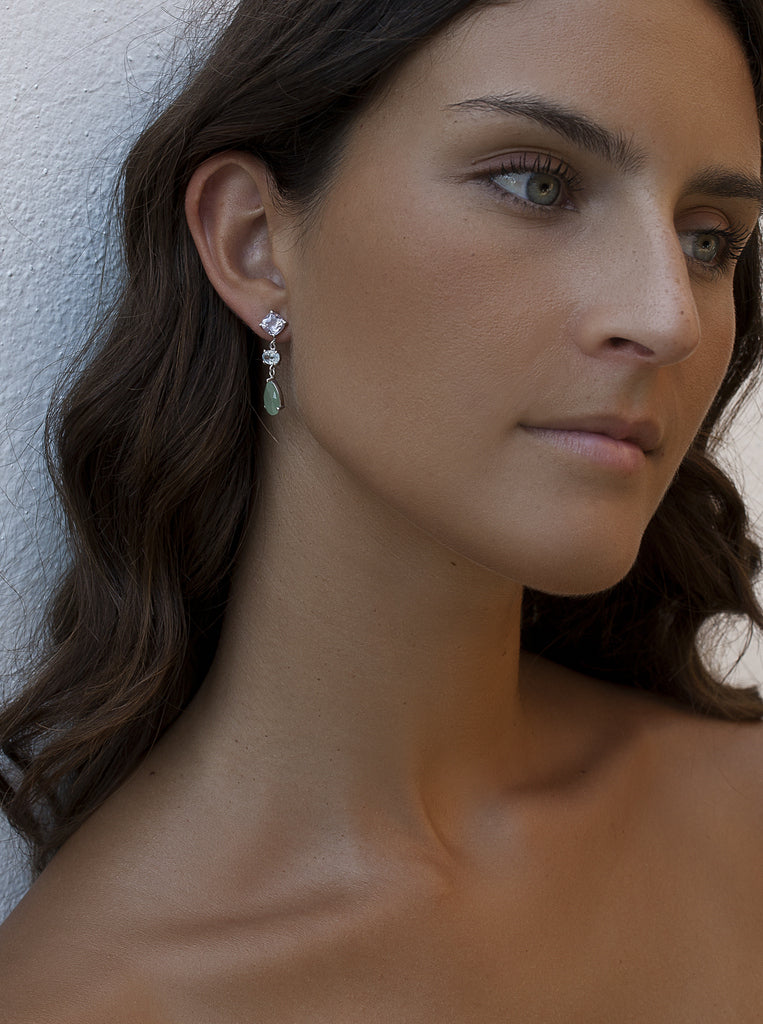 Pendientes largos bicolor de plata en lila y verde agua