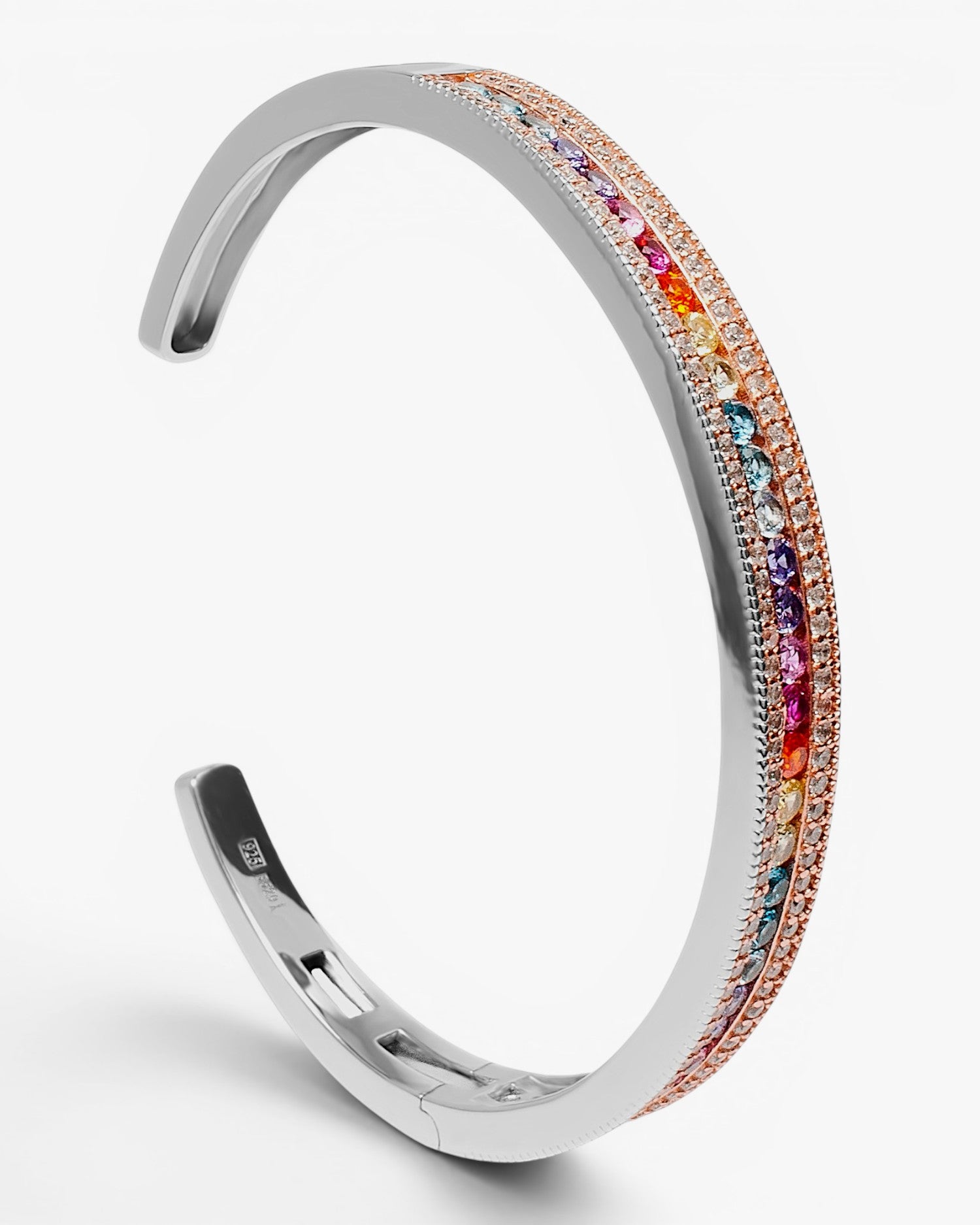 Pulsera rígida de plata con circonitas de colores