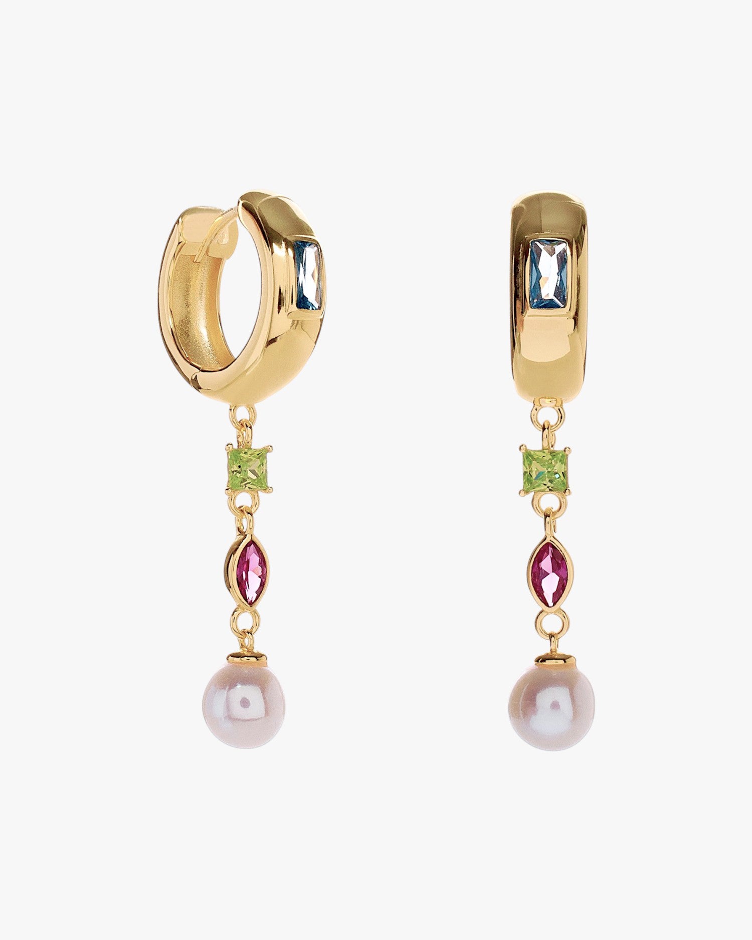 Créoles en argent sterling avec perles et pierres colorées