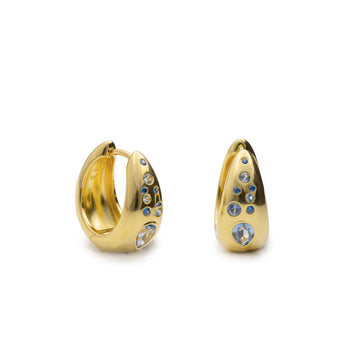 Pendientes aro de plata 925 bañados en oro con piedras azules