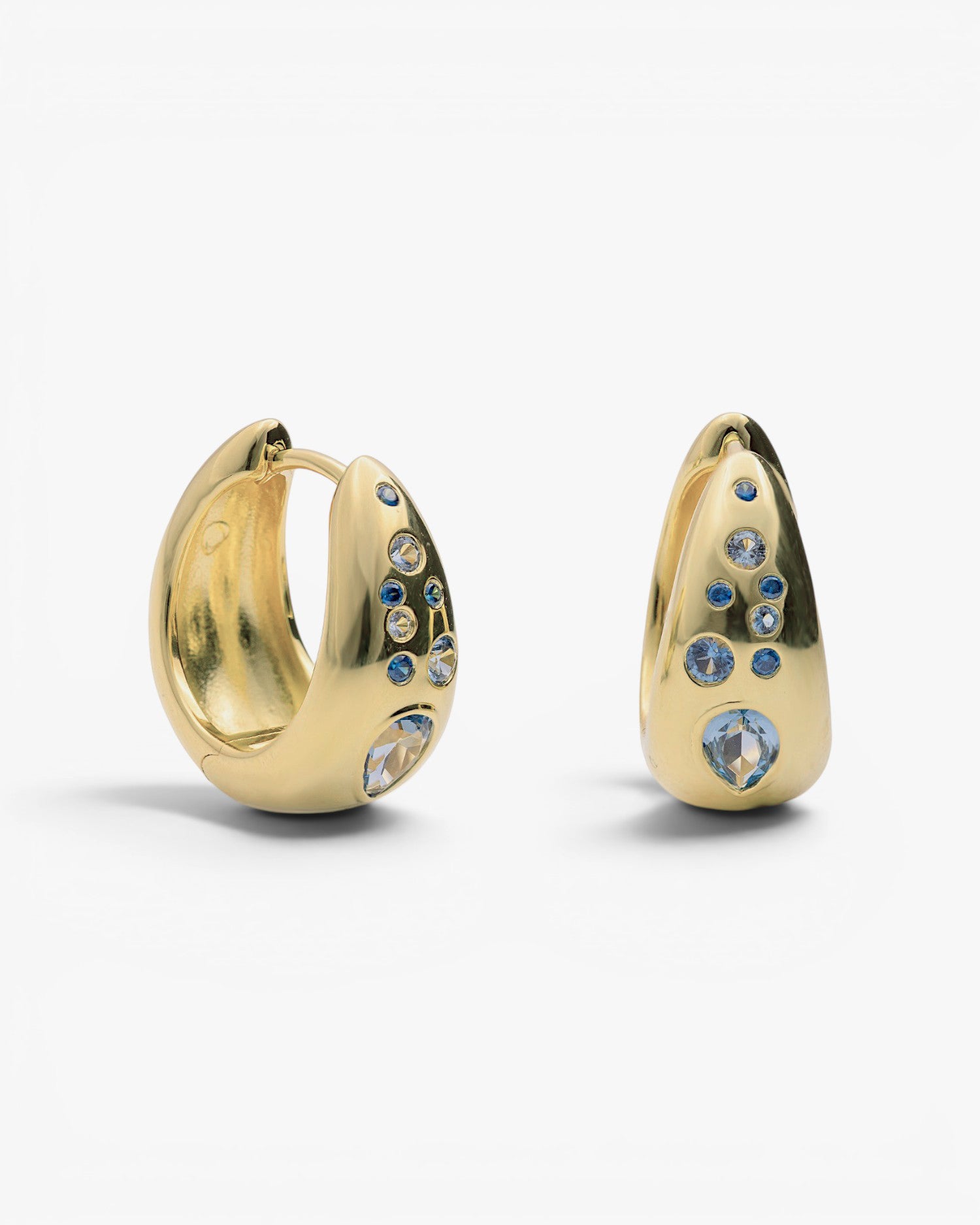 Créoles en argent 925 plaqué or avec pierres bleues