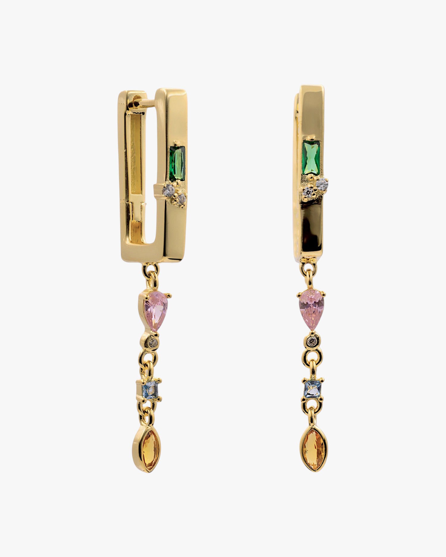 Boucles d'oreilles en argent sterling plaqué or avec pierres multicolores