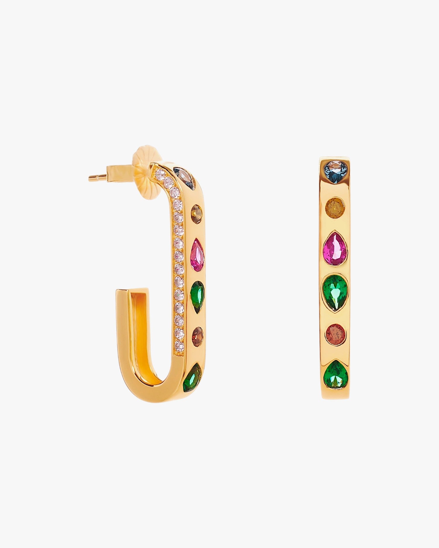 Pendientes aro de plata dorada con circonitas multicolor