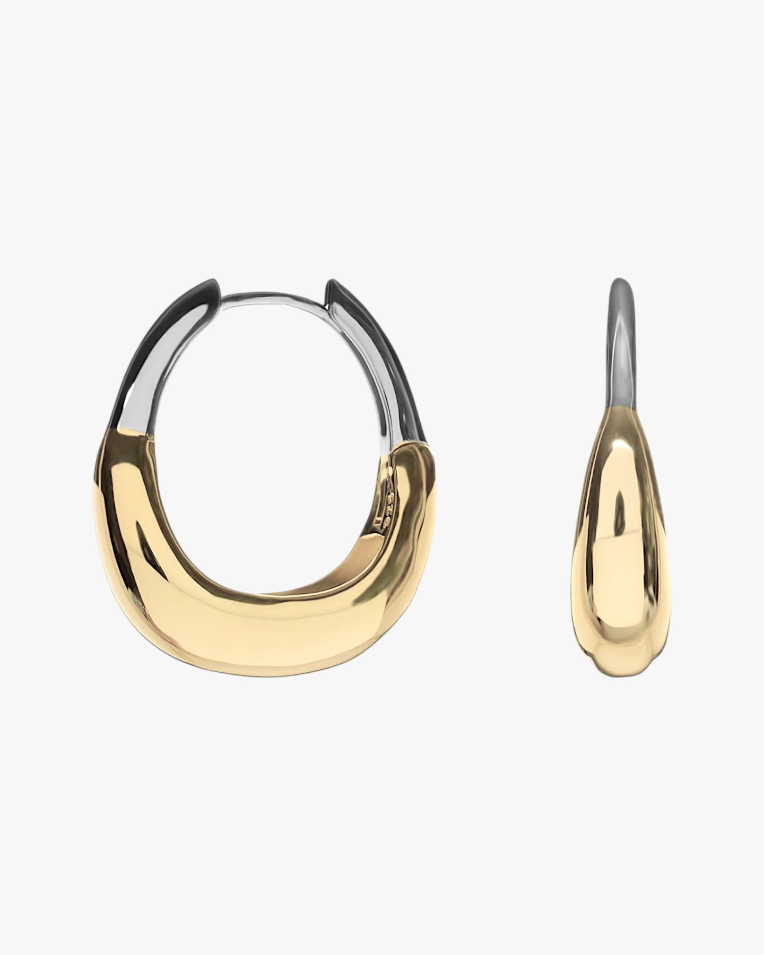 Oval two-tone silver wide hoop earrings