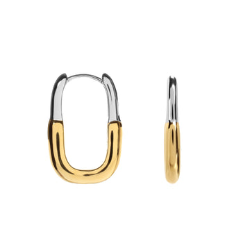 Pendientes aro anchos de plata bicolor cuadrado
