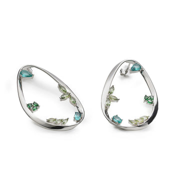 Pendientes de plata grandes originales con gemas en tonos verdes