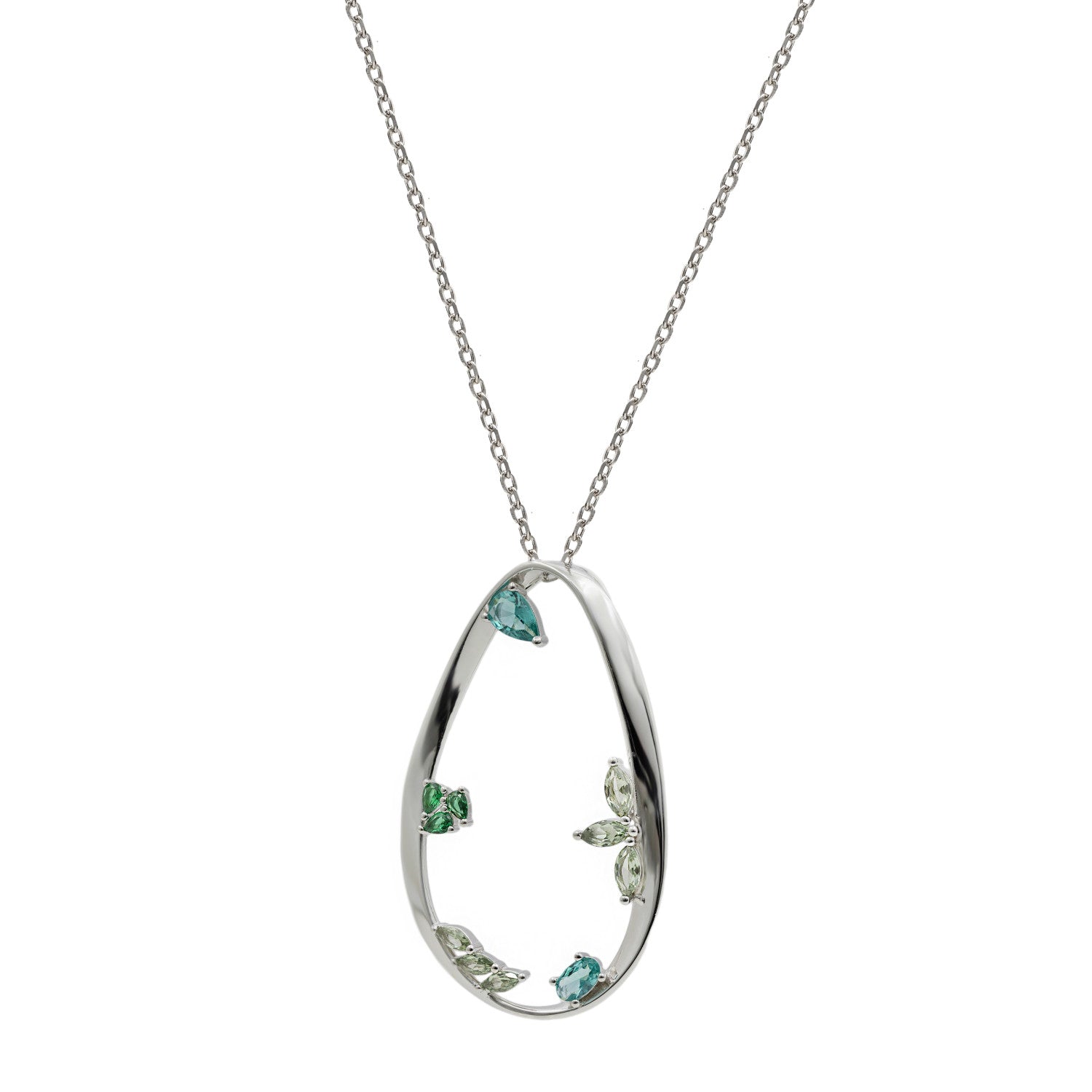 Collar de plata grande original con gemas en tonos verdes