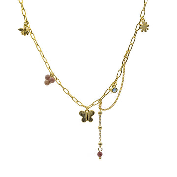 Collar de plata 925 con cadena y charms de mariposa y detalle rosa3