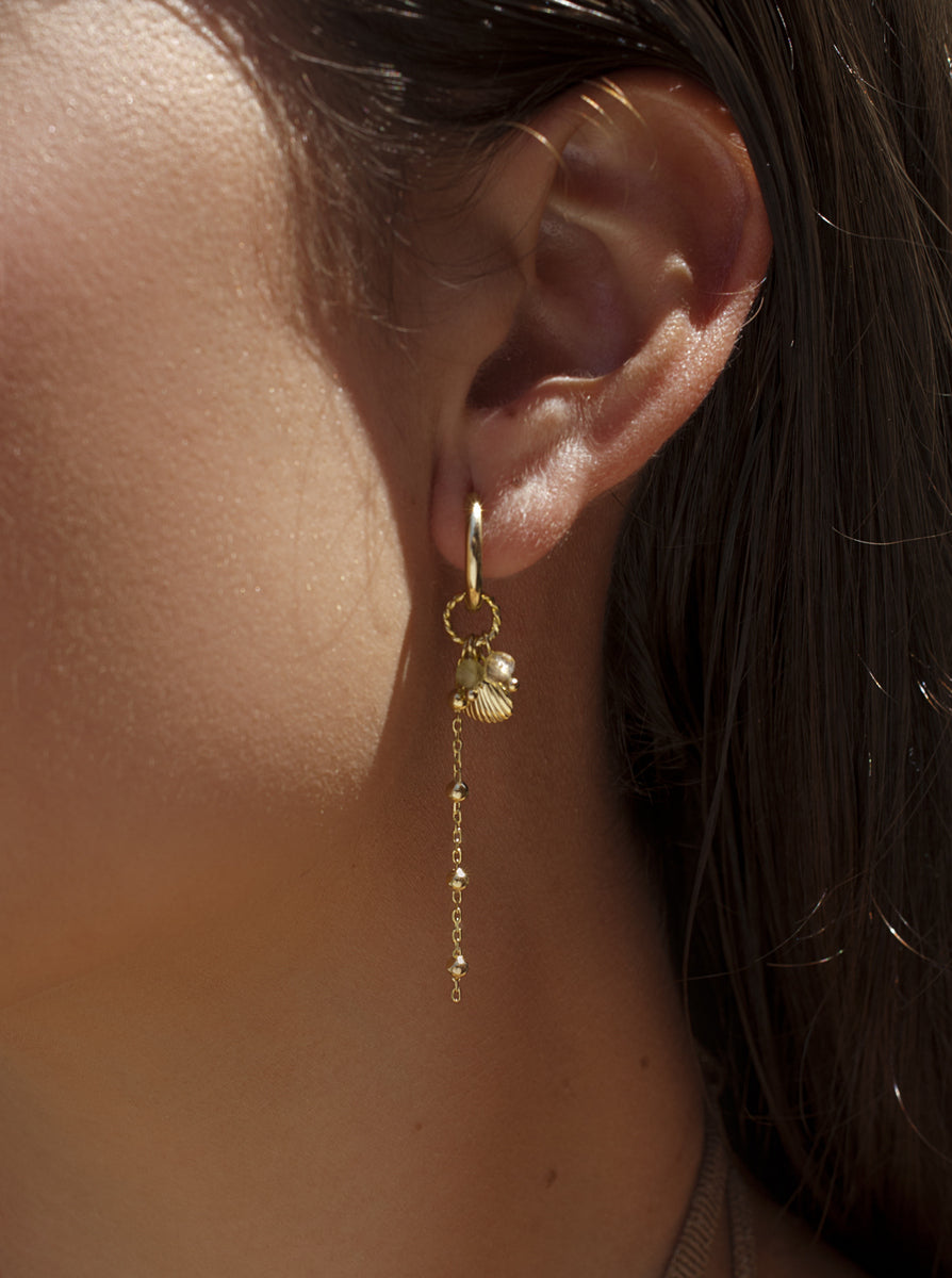 Pendientes de plata 925 dorada con concha marina y cadena colgante