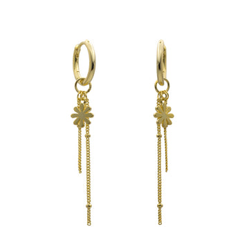 Pendientes aro de plata 925 dorada con flor y cadenas colgantes
