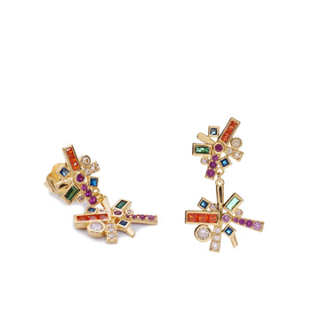 Pendientes de plata de ley 925 bañados en oro con circonitas multicolor | geométricos