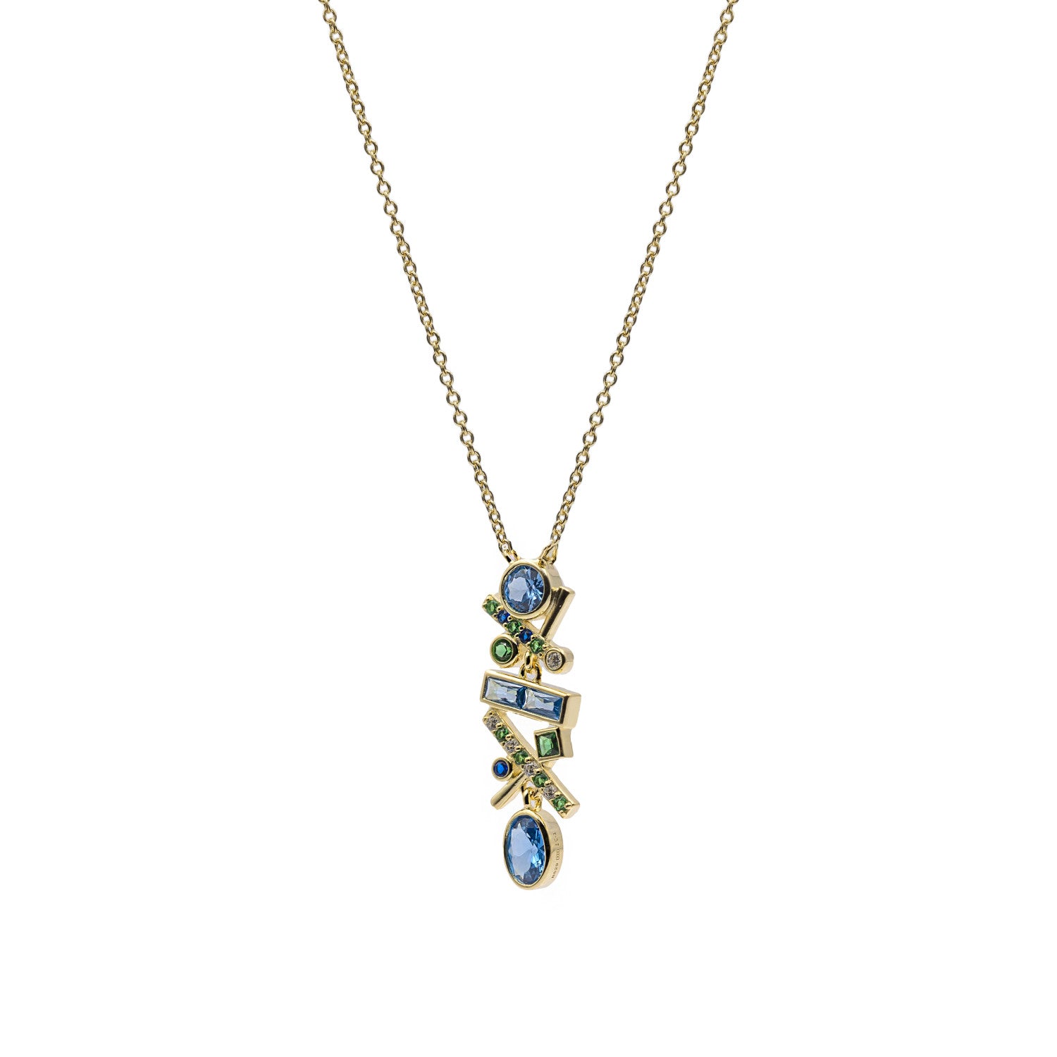 Collar de plata 925 bañada en oro con colgante geométrico azul y verde