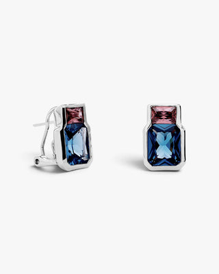 Pendientes plateados con piedras rectangulares azules y rosas