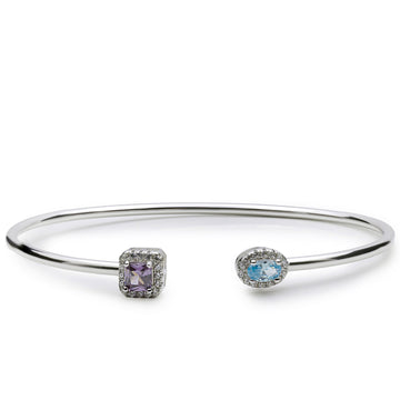 Pulsera rígida de plata con circonitas lila y azul