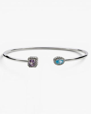 Pulsera rígida de plata con circonitas lila y azul