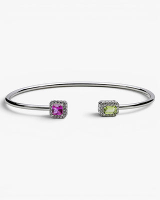 Pulsera rígida de plata con circonitas fucsia y verde