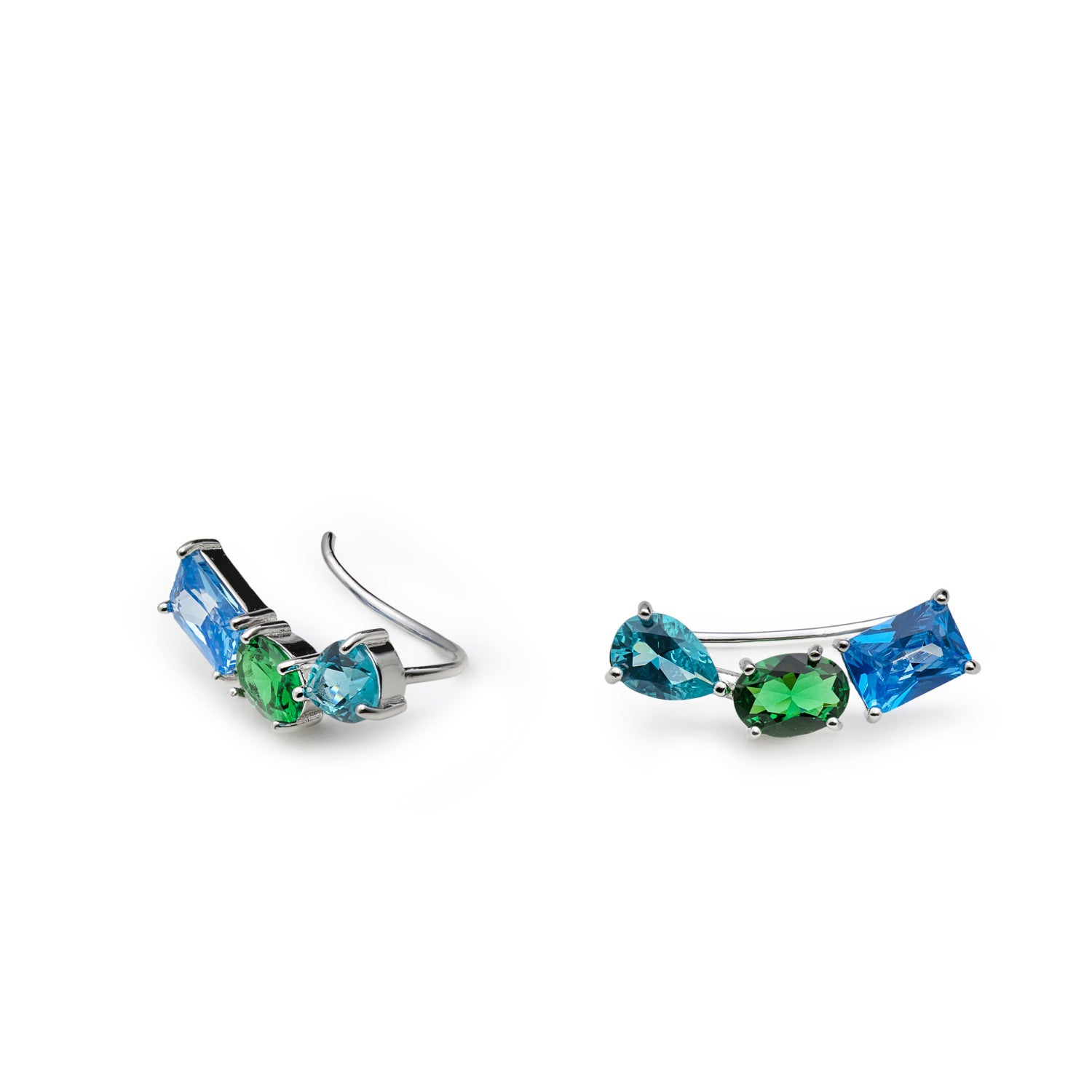 Boucles d'oreilles grimpantes argentées multicolores bleues et vertes