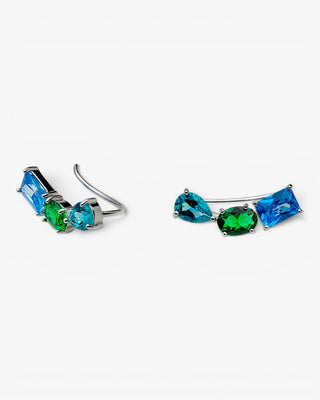 Pendientes trepadores de plata multicolor azul y verde
