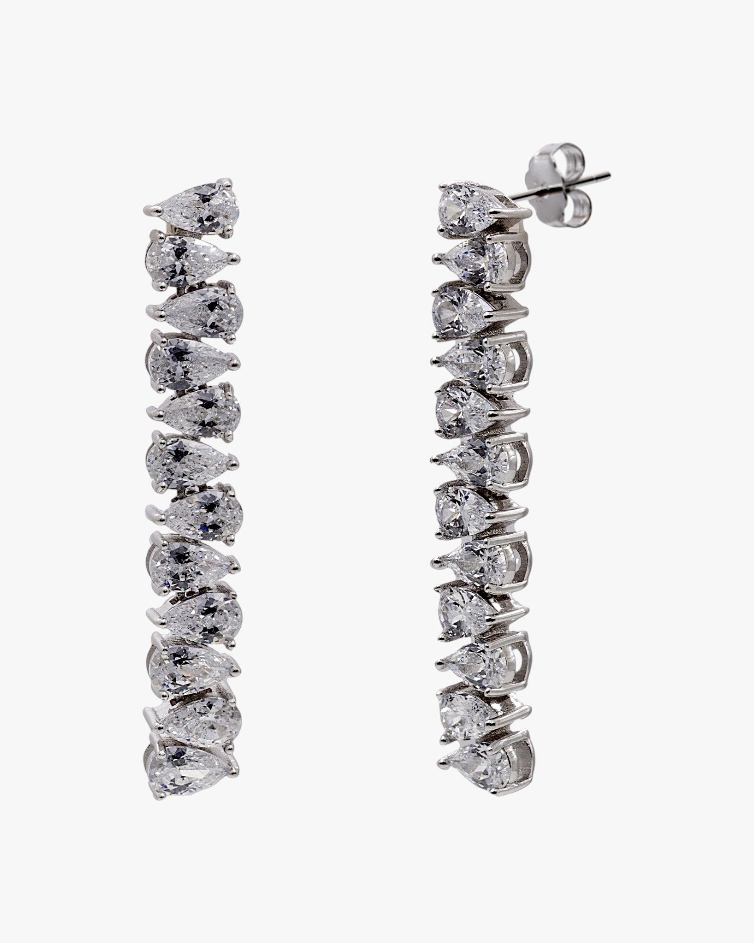 Pendientes largos de plata con circonitas talla pera