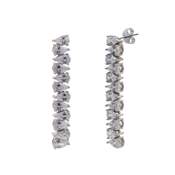 Pendientes largos de plata con circonitas talla pera