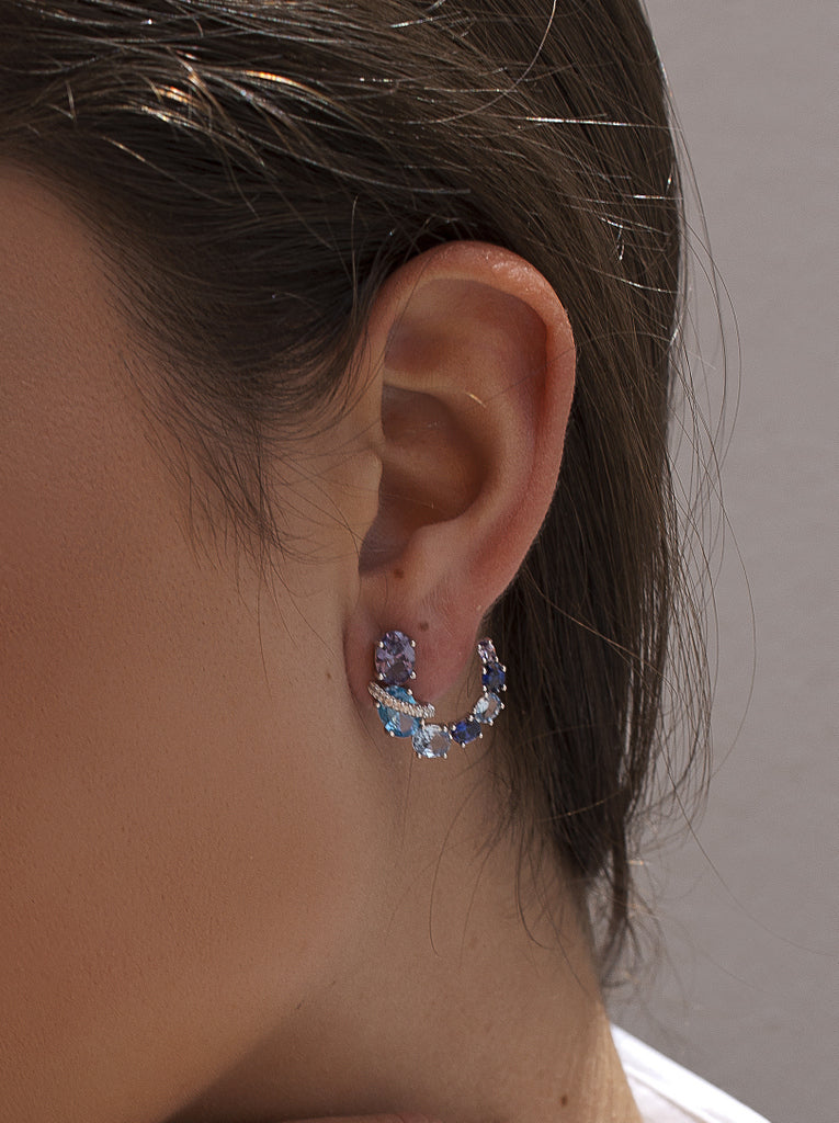 Pendientes media luna multicolor de plata en tonos azules