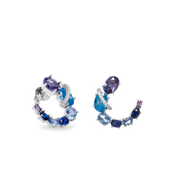 Pendientes media luna multicolor de plata en tonos azules