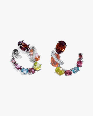 Pendientes media luna multicolor de plata en tonos cálidos
