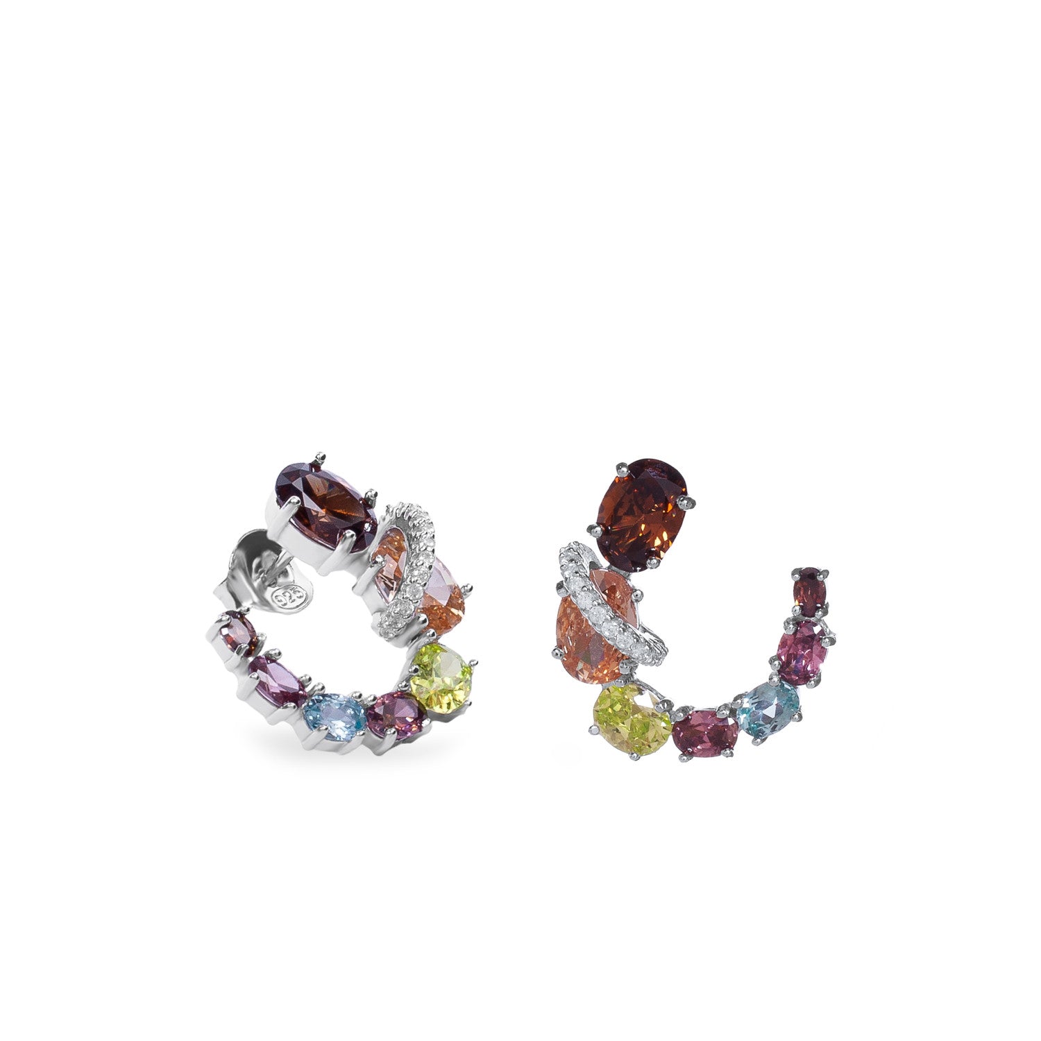 Pendientes media luna multicolor de plata en tonos cálidos